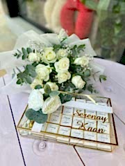 Beyaz Gül Söz Nişan İsteme Çiçeği ve Çikolatası