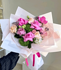 Pembe Sarı Gül ve Lisyantus Buketi